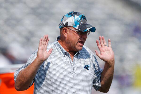 Carolina Panthers owner David Tepper gestures before an NFL football game between the New York Giants and the Carolina Panthers in East Rutherford, N.J., on Sept. 18, 2022. (Noah K. Murray/AP Photo)