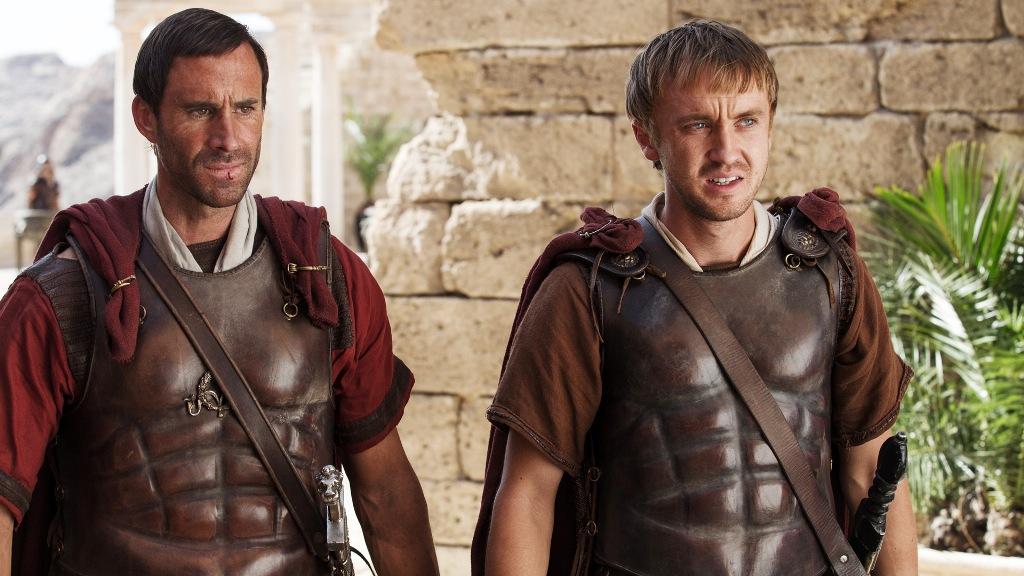 Roman tribune Clavius (Joseph Fiennes, L) and Lucius (Tom Felton), in "Risen." (Sony Pictures Releasing)