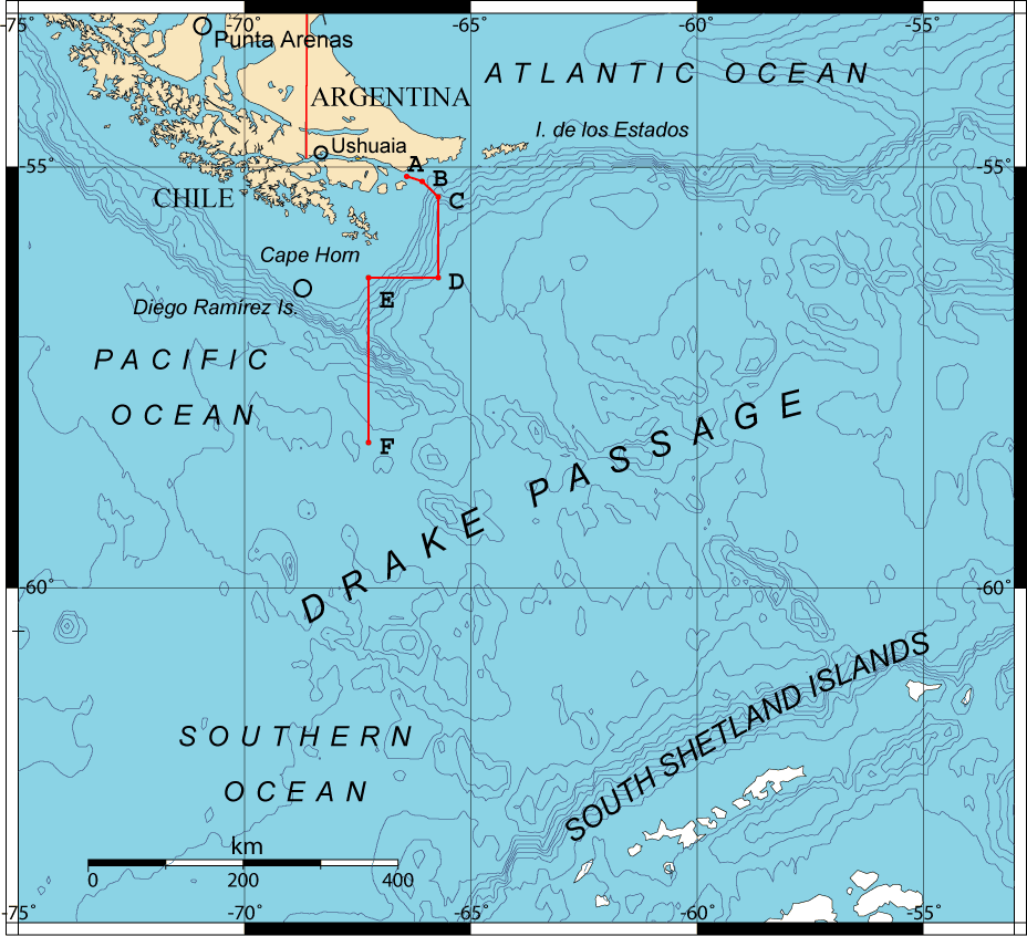 The Drake Passage is considered one of the most treacherous and roughest sea crossings in the world due to its notoriously turbulent and unpredictable weather conditions. (Giovanni Fattori/CC BY-SA 3.0)
