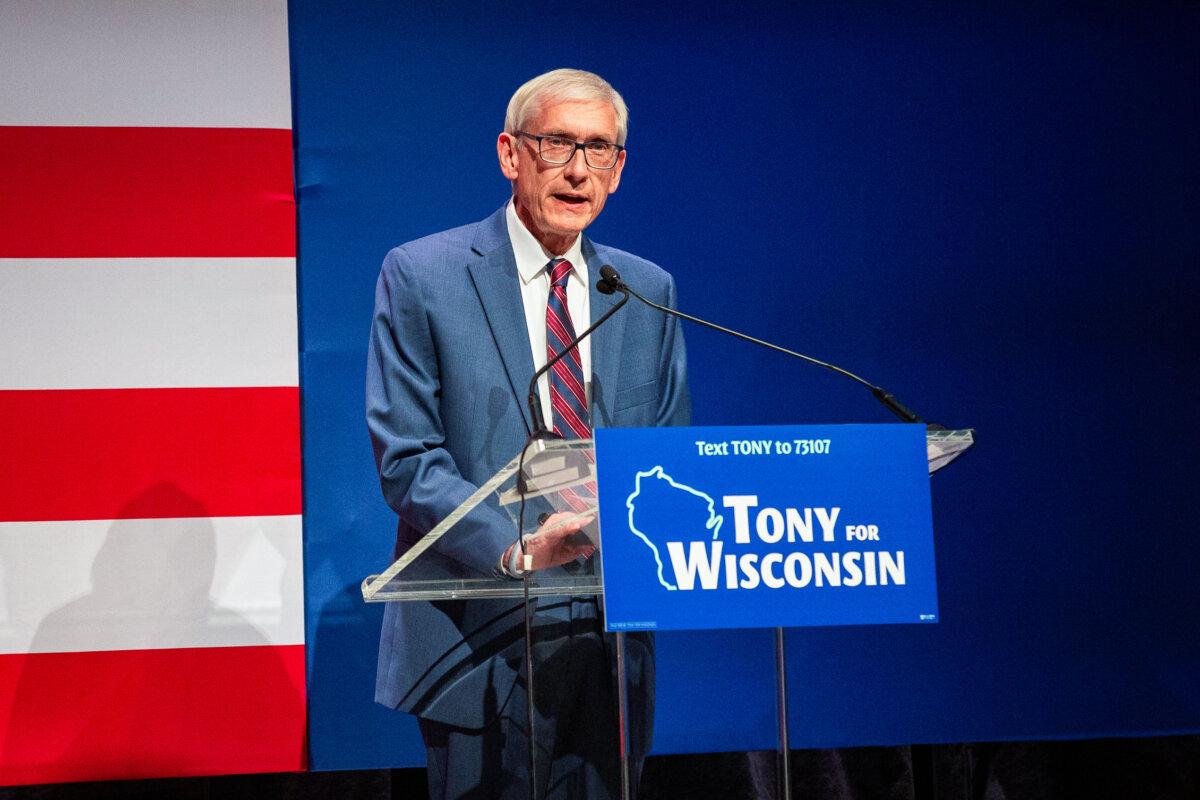 Wisconsin Gov. Tony Evers, a Democrat, speaks to supporters during an election night event at The Orpheum Theater in Madison, Wis., on Nov. 8, 2022. (Jim Vondruska/Getty Images)