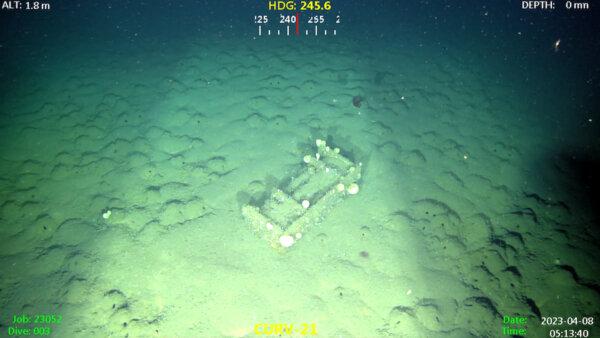 Example munitions surveyed by a remotely operated vehicle during a seafloor survey, led by the University of California–San Diego Scripps Institution of Oceanography, of the San Pedro Basin in 2023. (Courtesy of University of California–San Diego Scripps Institution of Oceanography)