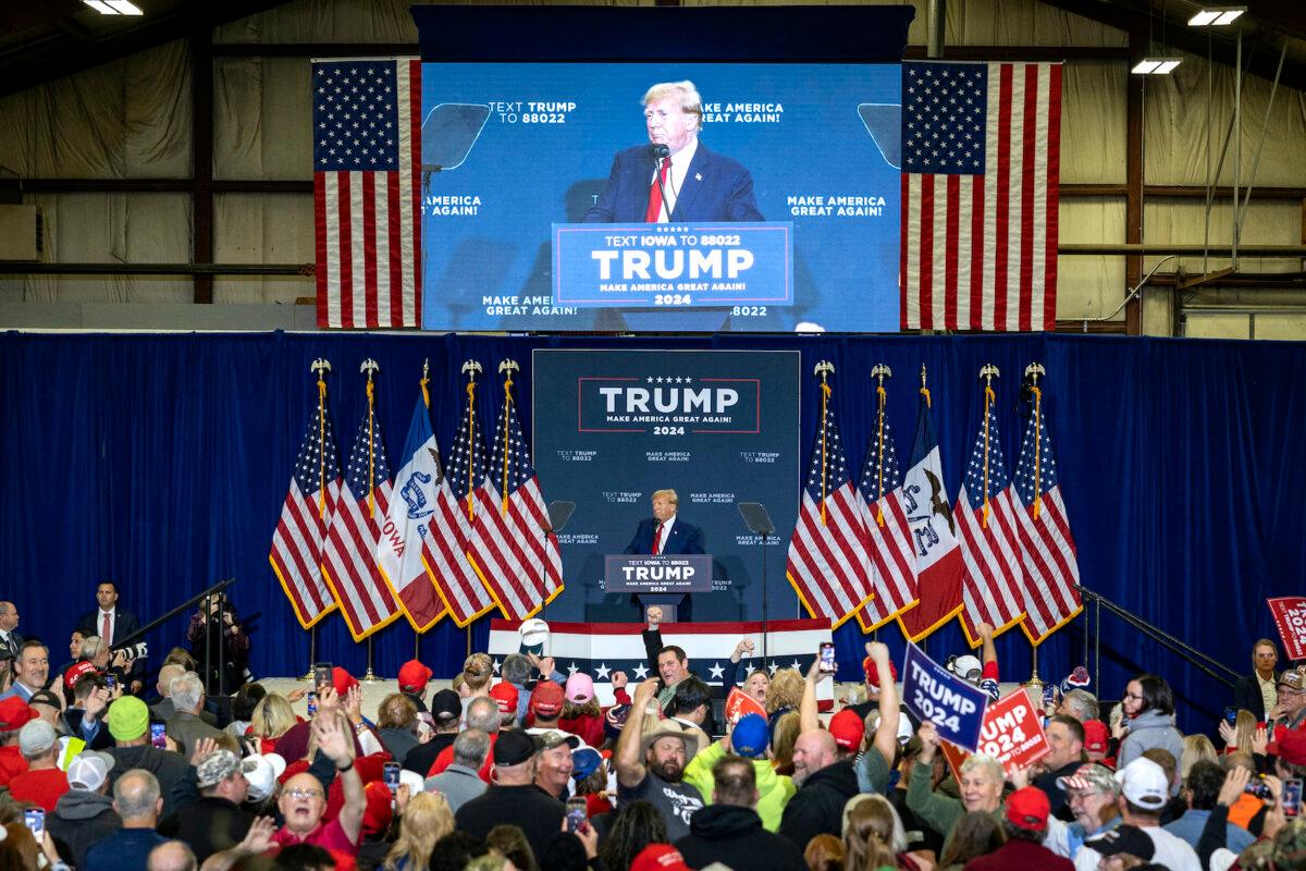 <br/>Former U.S. President and Republican presidential hopeful Donald Trump speaks during a "Commit to Caucus" rally at the North Iowa Events Center in Mason City, Iowa, on Jan. 5, 2024. (Christian Monterrosa/AFP via Getty Images)