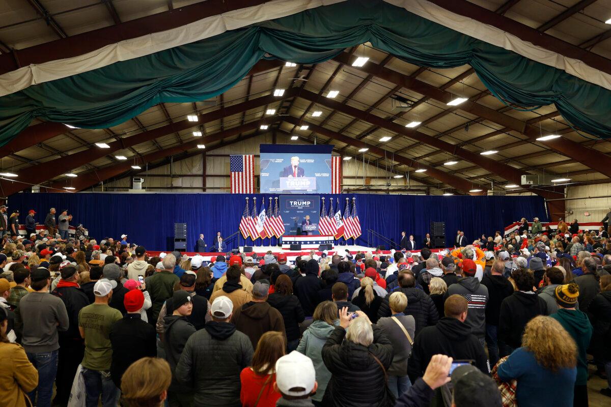 Republican presidential candidate, former U.S. President Donald Trump, speaks at a campaign rally in Mason City, Iowa, on Jan. 5, 2024. (Anna Moneymaker/Getty Images)