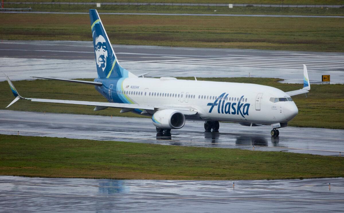 Alaska Airlines flight 1276, a Boeing 737-900, taxis before takeoff from Portland International Airport in Portland, Ore., on Jan. 6, 2024. (Craig Mitchelldyer/AP Photo)