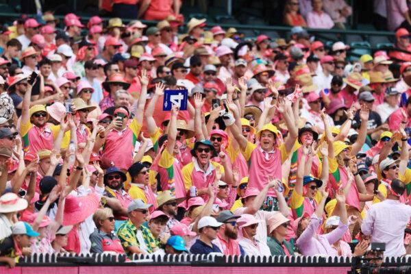 A section of the crowd starts a Mexican wave on Jane McGrath Day during day three of the Men's Third Test Match in the series between Australia and Pakistan at Sydney Cricket Ground in Sydney, Australia, on Jan. 5, 2024. (Mark Evans/Getty Images)