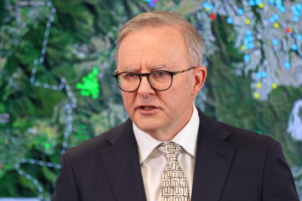 Prime Minister Anthony Albanese speaks during a media conference at the Gold Coast Emergency Management Centre in Gold Coast, Australia, on Jan. 9, 2024. (Chris Hyde/Getty Images)