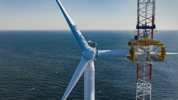 A blade is installed at the South Fork Wind Farm off Block Island, Rhode Island, on November 20, 2023. (Courtesy of South Fork Wind)