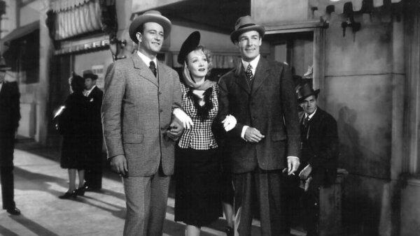 A stellar cast: (L–R) Pittsburgh Markham (John Wayne), Josie Winters (Marlene Dietrich), and Cash Evans (Randolph Scott), in “Pittsburgh.” (Universal Pictures)