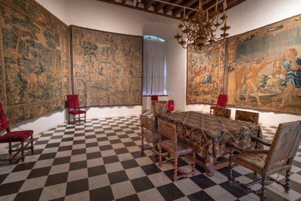 The Tapestry Room features a checkered floor, Dutch furniture, and woven wall tapestries depicting Danish kings and the history of Denmark. Only 15 of the tapestries survived the castle fire, seven of which are exhibited in this room. During court festivities, guests and actors could admire these tapestries and retell the stories of mythical Danish kings to their peers back home. One of these tales featured Prince Amleth, which laid the foundation for the eponymous hero of Shakespeare's "Hamlet." (Diego Grandi/Shutterstock)
