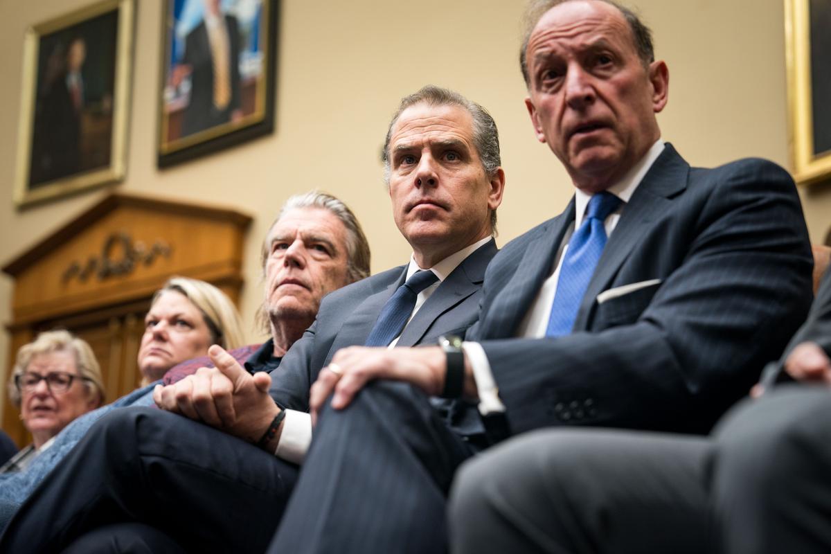 Hunter Biden (2nd R), son of President Joe Biden, and his lawyer Abbe Lowell attend a House Oversight Committee meeting in Washington on Jan. 10, 2024. (Kent Nishimura/Getty Images)