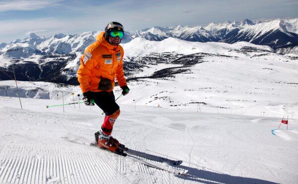 Canadian Alpine ski team member Manuel Osborne-Paradis pauses while training for the 2014 Sochi Olympics at Sunshine Village near Banff, Alta., on May 2, 2013. (The Canadian Press/Jeff McIntosh)