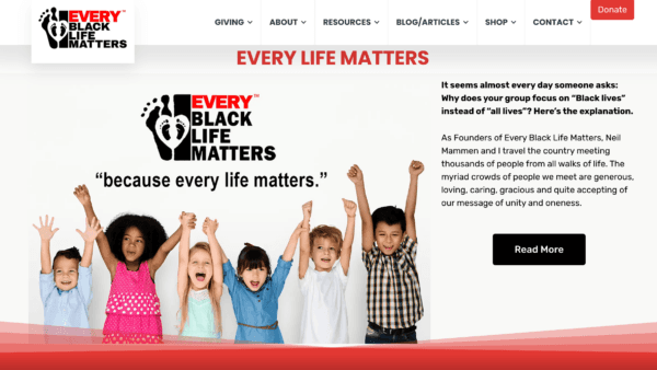 Screenshot of the Every Black Life Matters website. (Courtesy of Neil Mammen)
