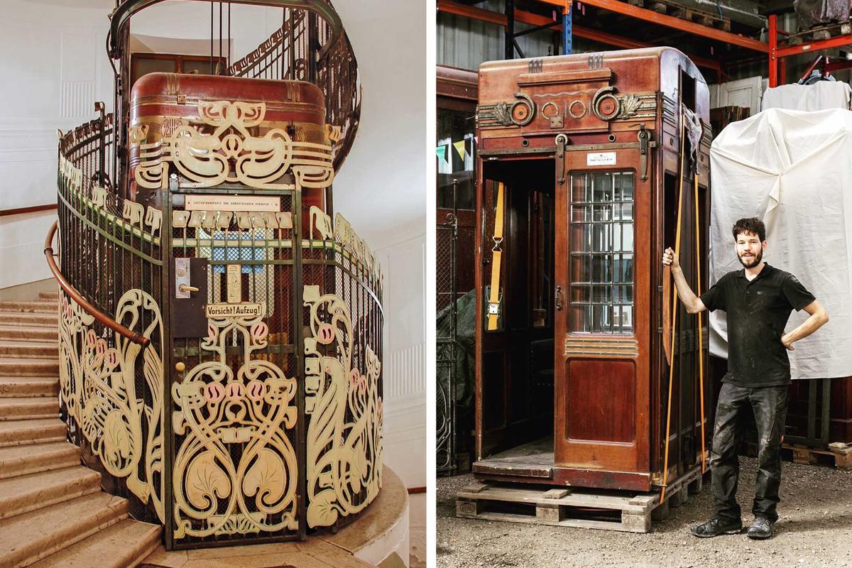 Examples of Art Nouveau décor adorning early lifts. (Courtesy of Christian Tauss)