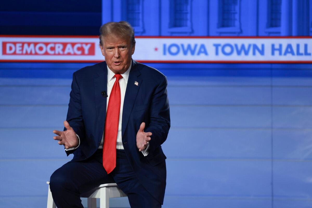 Republican presidential candidate former President Donald Trump participates in a Fox News Town Hall in Des Moines, Iowa, on Jan. 10, 2024. (Joe Raedle/Getty Images)
