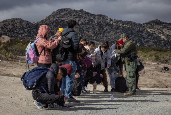 Border Patrol agents monitor border crossings in Jacumba, Calif., on Jan. 10, 2024. (John Fredricks/The Epoch Times)