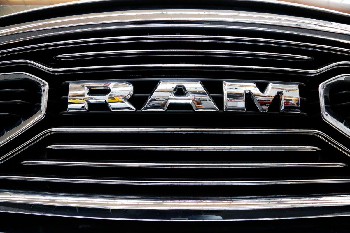 The grill of a Ram truck is on display at the Pittsburgh Auto Show on Feb. 15, 2018. (Gene J. Puskar/AP Photo)