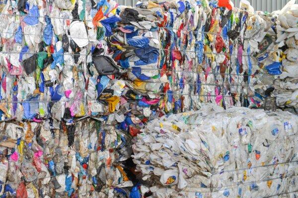 Recycled plastic bottles at the Northern Adelaide Waste Management Authority's recycling site in Edinburgh, Australia, on April 17, 2019. (Brenton Edwards/AFP via Getty Images)