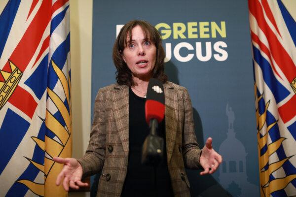 B.C. Green Party leader Sonia Furstenau speaks at the legislature in Victoria, B.C., on Feb. 6, 2023. (The Canadian Press/Chad Hipolito)