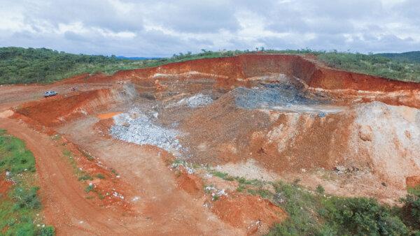 An aerial view showing part of the blast work done at the Arcadia hard-rock lithium mine in Goromonzi, Zimbabwe, on Jan. 11, 2022. (Tafadzwa Ufumeli/Getty Images)