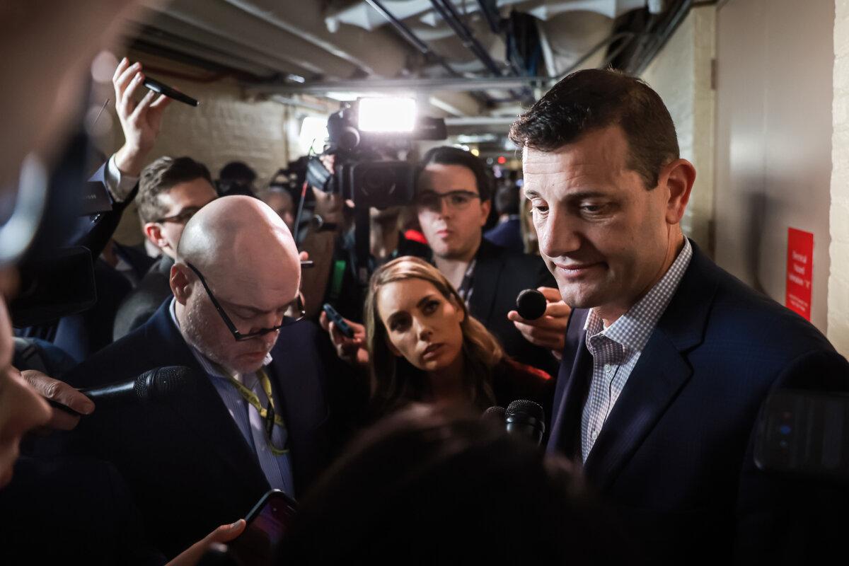 Rep. David Valadao (R-Calif) leaves the House Republican caucus at the U.S. Capitol, on Oct. 12, 2023. (Photo by Joe Raedle/Getty Images)