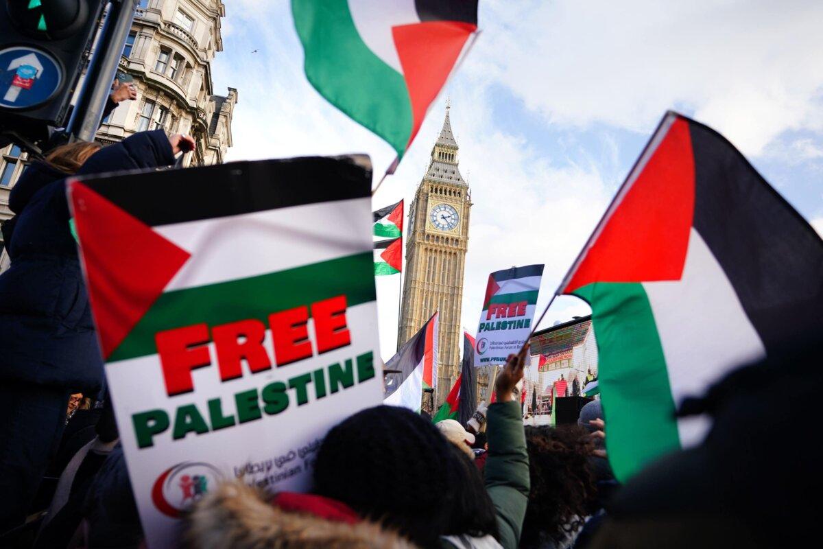 Undated photo of protesters in Parliament Square during a pro-Palestine march in London. (James Manning/PA)