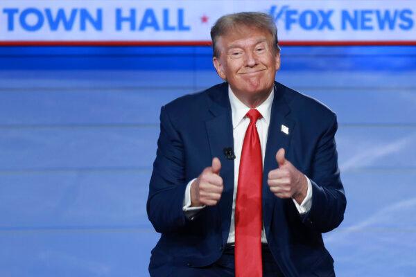 Republican presidential candidate former President Donald Trump participates in a Fox News Town Hall in Des Moines, Iowa, on Jan. 10, 2024. (Joe Raedle/Getty Images)