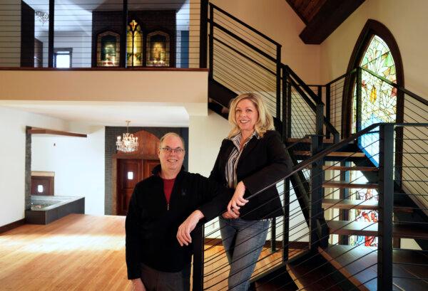 Kelly Clement and Steve Bucher, both avid musicians outside of their day jobs, turned a 7,800-square-foot property into their dream home, complete with a performance space for jam sessions. Seen Thursday, Dec. 16, 2021, in White Bear Lake, Minnesota. (Brian Peterson/Minneapolis Star Tribune/TNS)