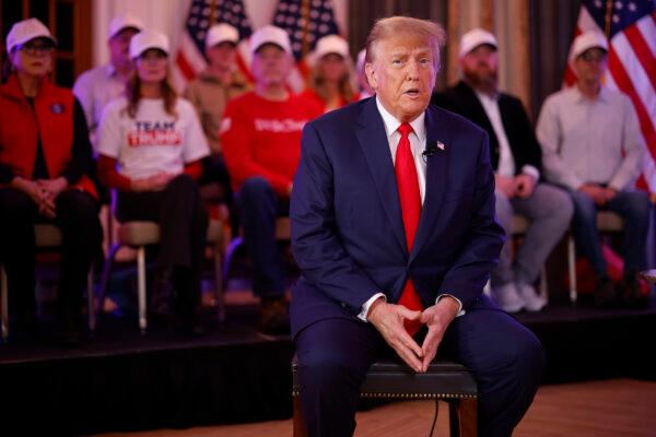 Republican presidential candidate former U.S. President Donald Trump prepares to hold a "telerally" at the Hotel Fort Des Moines in Des Moines, Iowa, on Jan. 13, 2024. (Chip Somodevilla/Getty Images)
