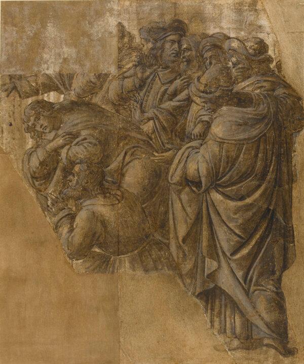 "Onlookers (fragment of "Adoration of the Magi")," circa 1500, by Sandro Boticelli. Brush and two hues of brown ink, over black chalk, heightened with white (with a later addition), on prepared linen; 17 3/8  inches by 14 5/8 inches. The Syndics of the Fitzwilliam Museum, University of Cambridge. (Fitzwilliam Museum/Art Resource, New York)