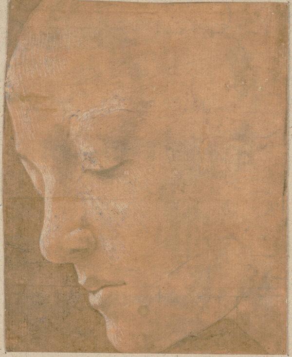 This is an excellent example of capturing the essence of his subject in a few lines. “Head of a Woman in Near Profile Looking Down to the Left,” circa 1468–1470, by Sandro Botticelli. Metal point, (lead), light gray wash, heightened with white, on yellow ochre prepared paper; 5 1/4 inches by 4 3/16 inches. (By permission of the Governing Body of Christ Church, Oxford.)