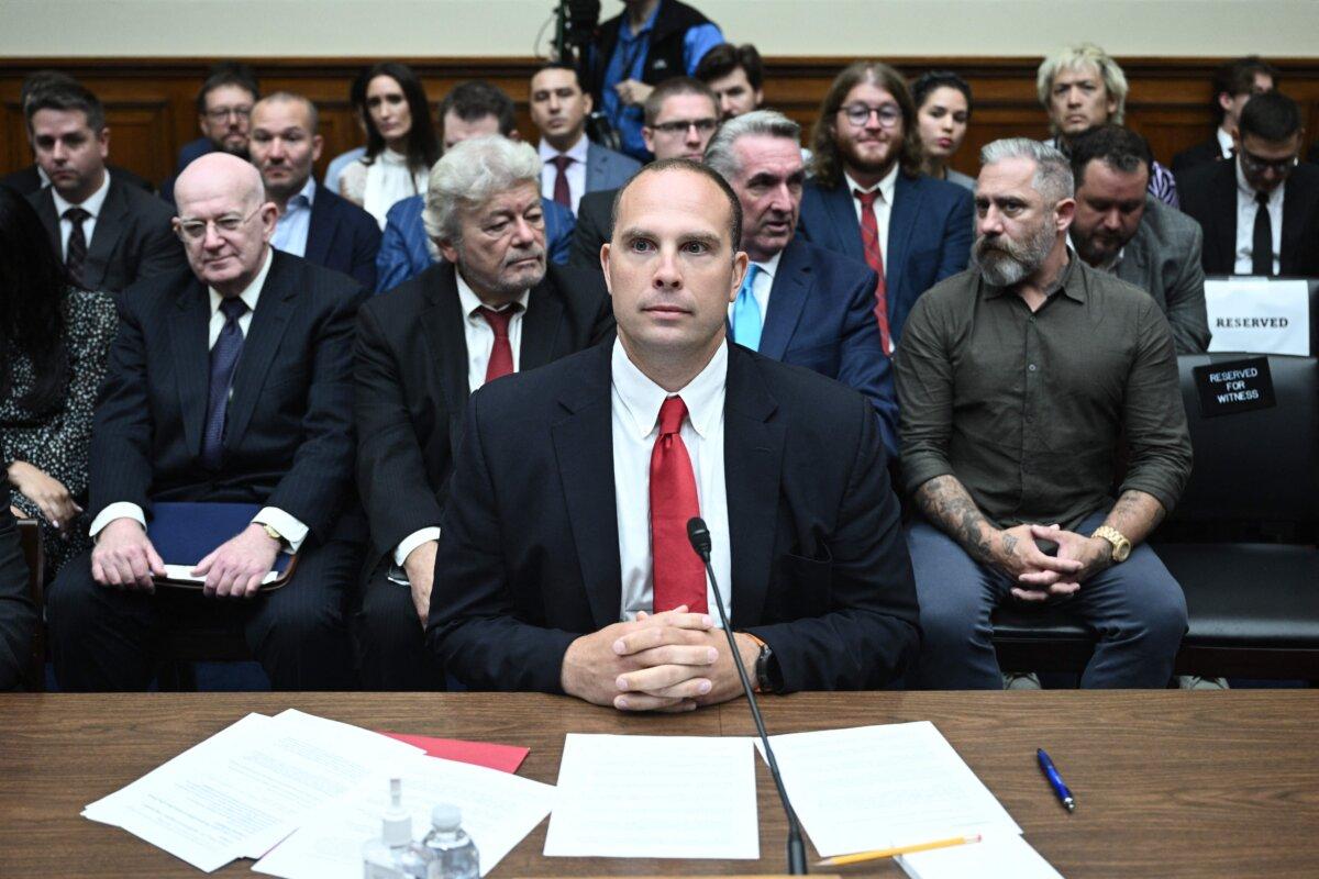 David Grusch, former National Reconnaissance Office representative on the Unidentified Anomalous Phenomena Task Force, in Washington on July 26, 2023. (Brendan Smialowski/AFP via Getty Images)