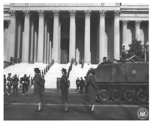 A picture of the procession carrying the Charters of Freedom to the National Archives vault, on Dec. 13, 1952. National Archives. (Public Domain)
