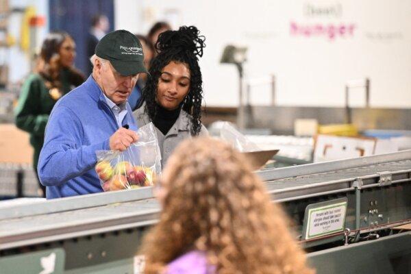 President Joe Biden takes part in a service event at Philabundance, a non-profit food bank to mark Martin Luther King Jr. Day in Philadelphia, Pennsylvania on January 15, 2024. (Mandel Ngan /AFP via Getty Images)