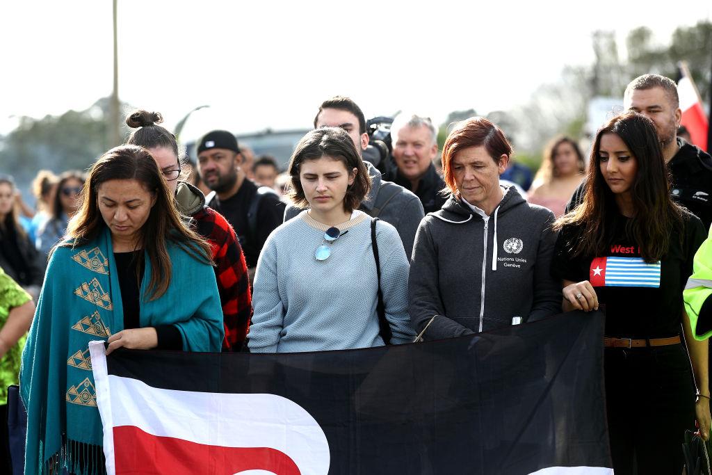 (L-R) Green Party MP's Marama Davidson, Chlöe Swarbrick, Jan Logie and now-resigned Golriz Ghahraman arrive at Ihumātao to meet with those opposed to the proposed Fletcher Building housing development in Auckland, New Zealand on July 26, 2019. (Phil Walter/Getty Images)