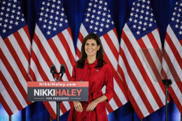 Republican presidential candidate former U.N. Ambassador Nikki Haley speaks at her caucus night event in West Des Moines, Iowa, on Jan. 15, 2024. (Joe Raedle/Getty Images)