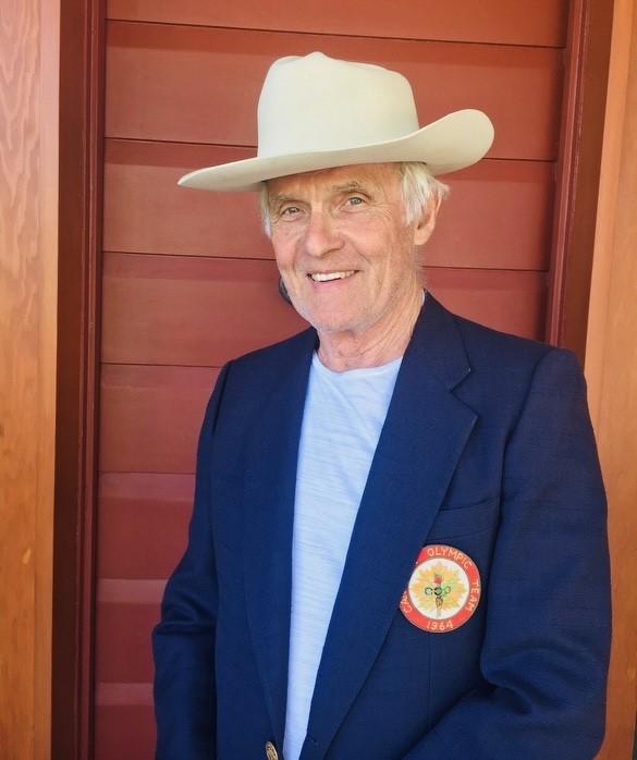 William Gairdner wearing his 1964 Tokyo Olympic Games jacket and hat. (Courtesy Gairdner family)