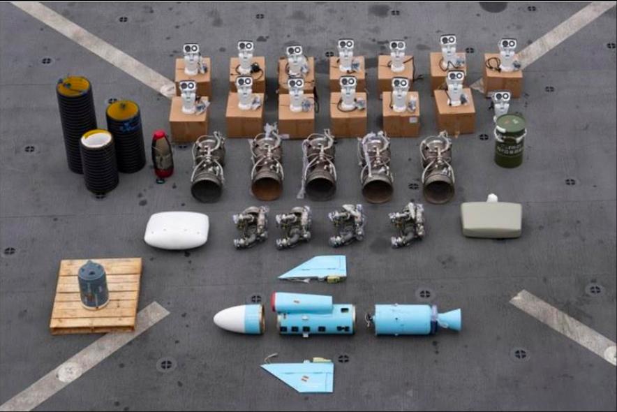 Iranian-made missile components bound for Yemen's Houthi seized off a vessel in the Arabian Sea. (U.S. Central Command via AP)