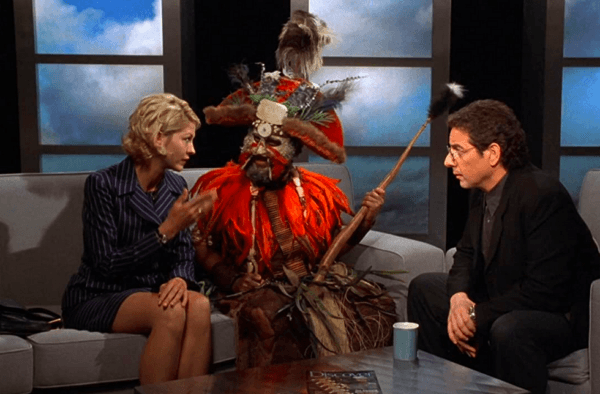 <span style="color: #000000;">Veronica (Jenna Elfman), James Krippendorf (Richard Dreyfuss), and TV host (Julio Oscar Mechoso), </span>in "Krippendorf's Tribe." (Touchstone Pictures)