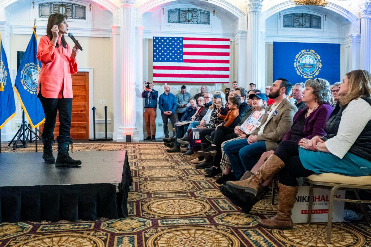 Republican presidential candidate Nikki Haley speaks at a campaign event, following her third-place finish in the Iowa caucuses, in Manchester, N.H., on Jan. 16, 2024. (Spencer Platt/Getty Images)
