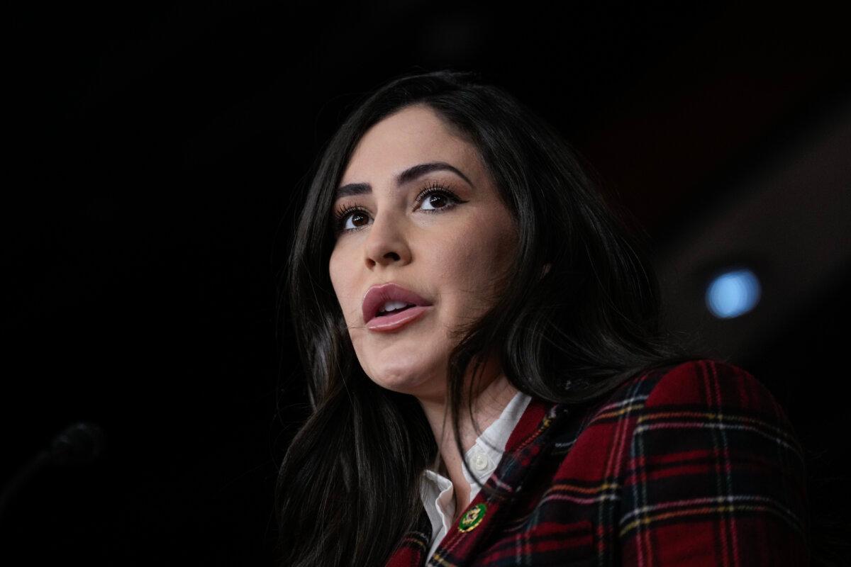 Rep. Anna Paulina Luna (R-Fla.) speaks during a news conference about unidentified aerial phenomena (UAP) transparency on Capitol Hill Nov. 30, 2023. (Drew Angerer/Getty Images)