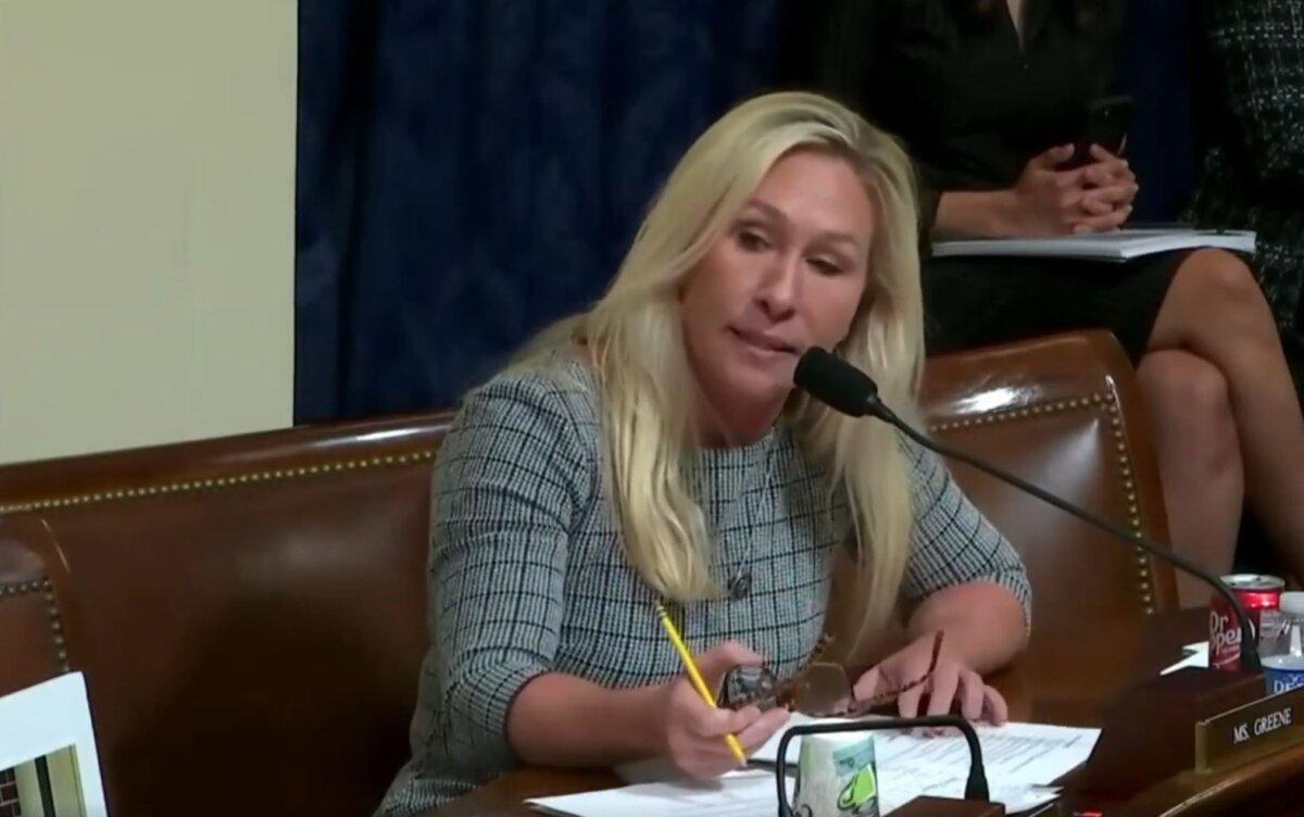 Rep. Marjorie Taylor Greene (R-Ga.) speaks at a House Committee on Homeland Security hearing in Washington on Jan. 18, 2024. (NTD)