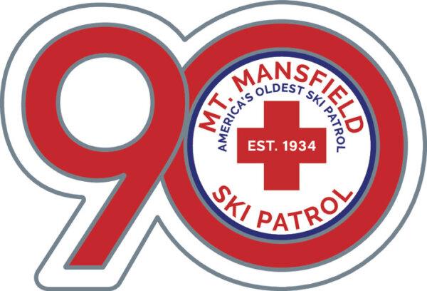 The Anniversary Logo for the Ski Patrol at Stowe, the oldest in the United States, which celebrated its 90th anniversary on Jan. 8, 2024. (Courtesy of Stowe Mountain Resort)