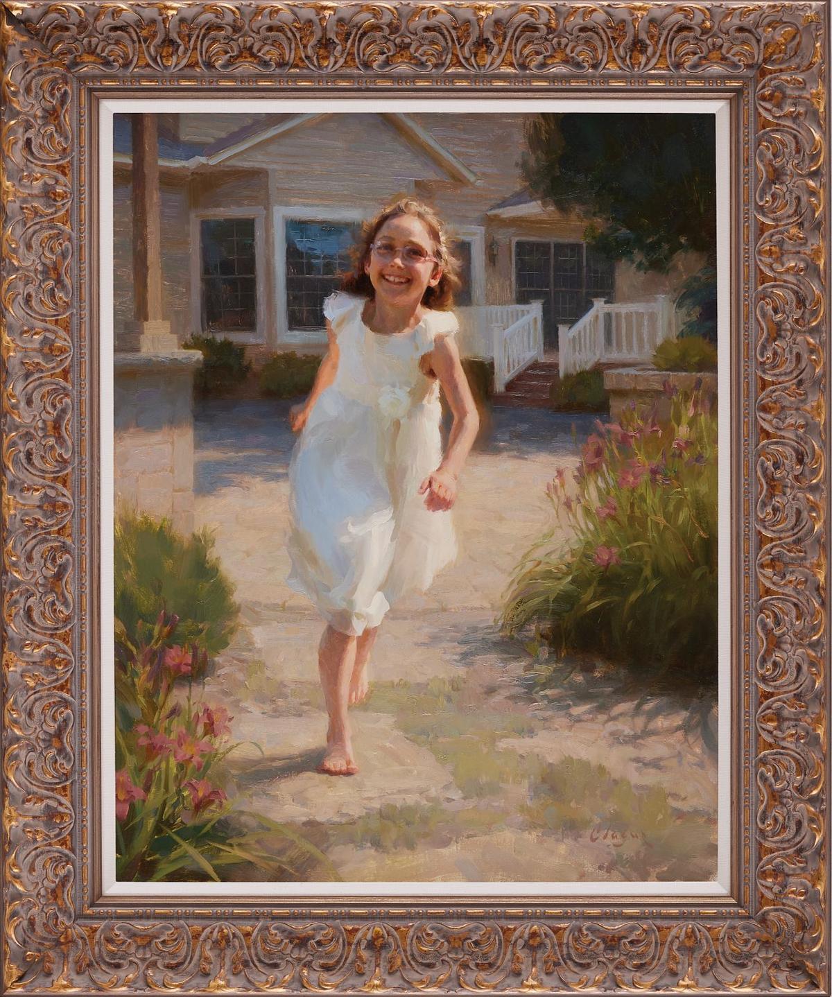 The bronze award-winning work “Jenna’s Joy” by Adam Clague of the United States. Oil on Canvas; 30 inches by 24 inches. (NTD International Figure Painting Competition)