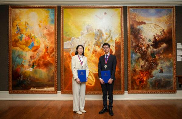 Hung-Yu Chen (L), Yuan Li (not pictured), and Shao-Han Tsai, won the silver award for their triptych