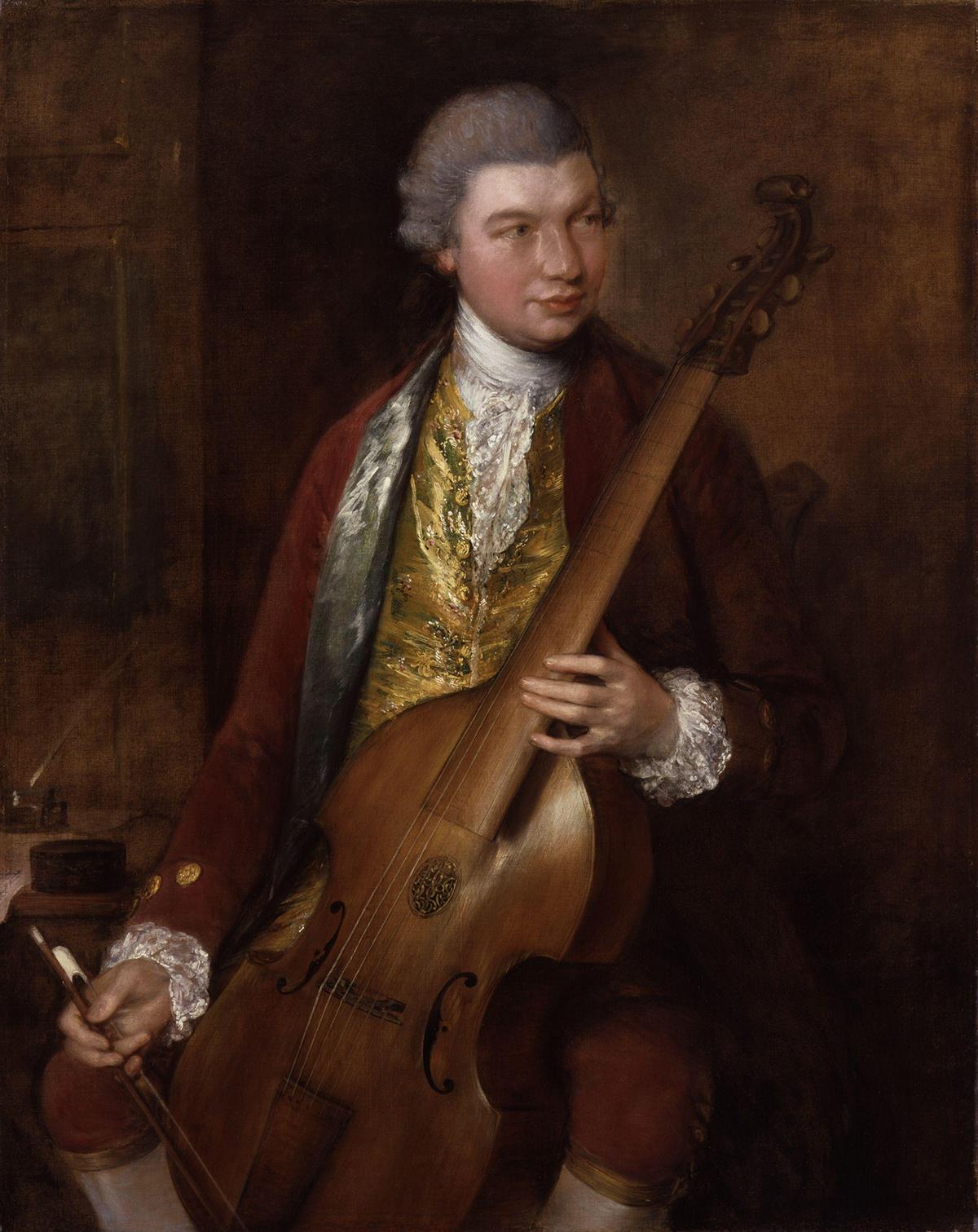 Painting of German composer Carl Friedrich Abel playing the viola da gamba, circa 1765, by Thomas Gainsborough. National Portrait Gallery, London. (Public Domain)