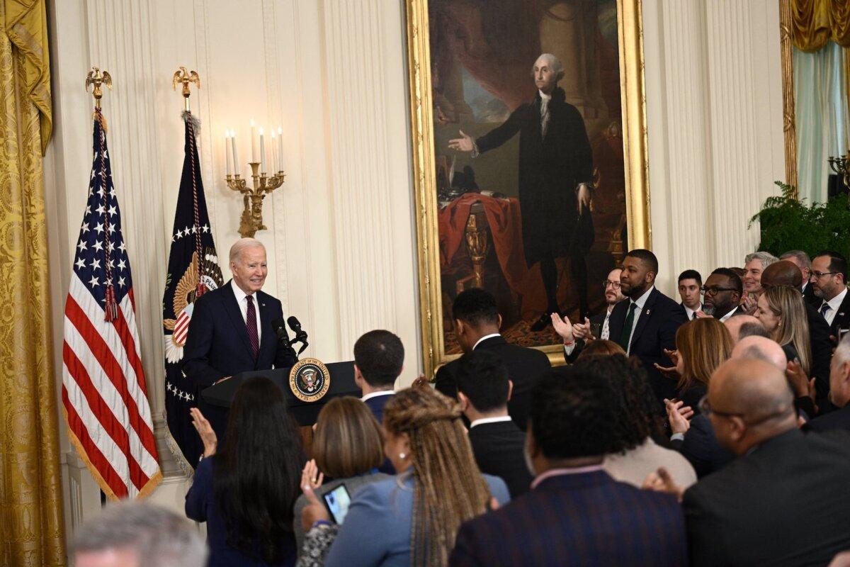 President Joe Biden arrives to address mayors attending the U.S. Conference of Mayors Winter Meeting in the East Room of the White House in Washington on Jan. 19, 2024. (Brendan Smialowski/AFP via Getty Images)