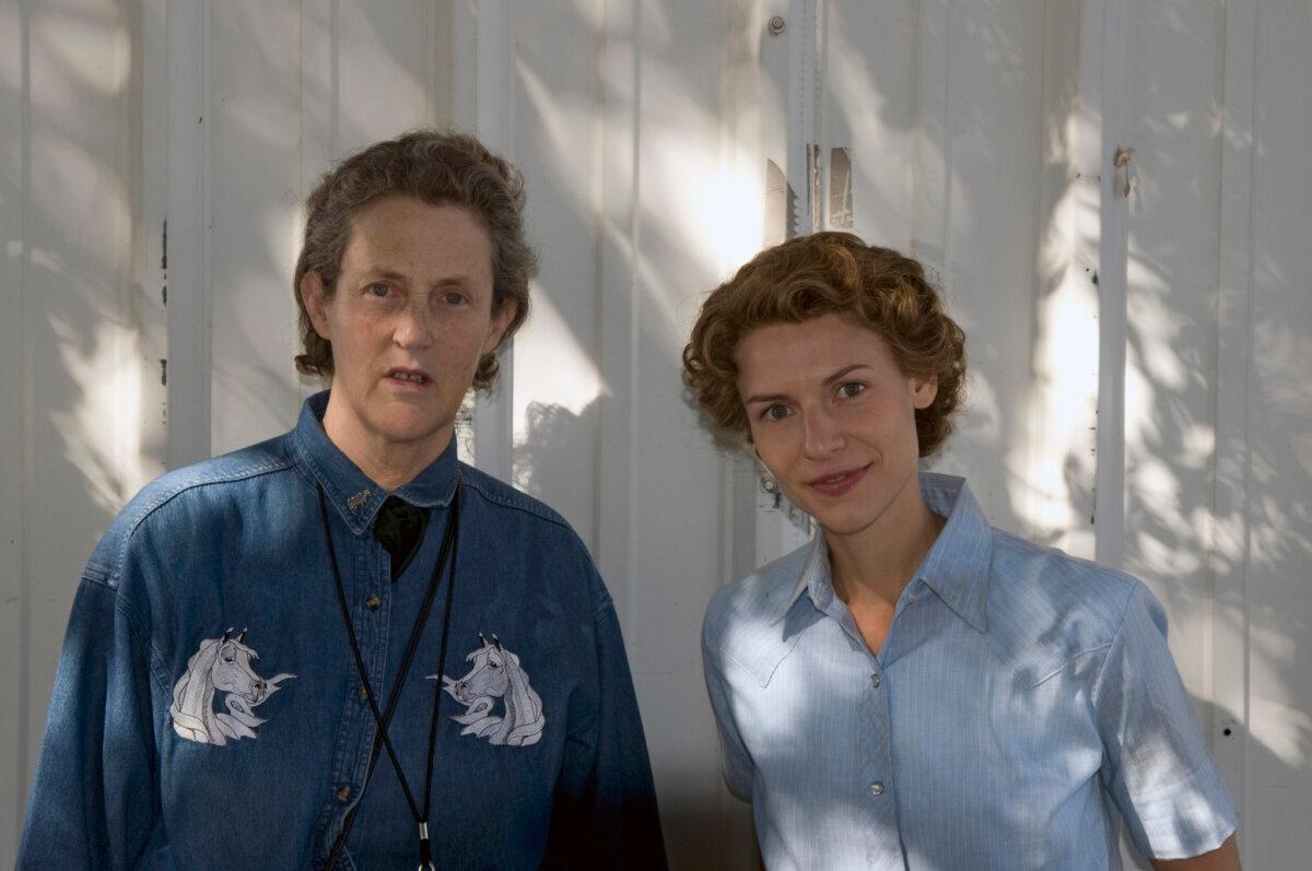 Temple Grandin (L) and Claire Danes on the set of “Temple Grandin.” (Gerson Saines Productions)