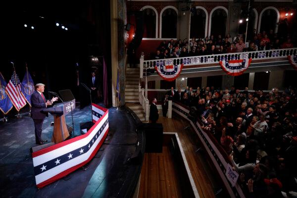 Republican presidential candidate and former President Donald Trump addresses a campaign rally at the Rochester Opera House on January 21, 2024 in Rochester, New Hampshire. (Chip Somodevilla/Getty Images)