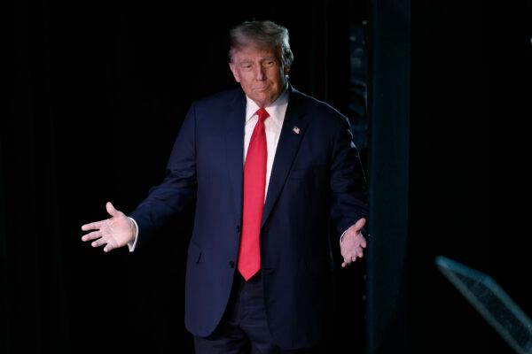 Republican presidential candidate and former President Donald Trump prpares to take the stage during a campaign rally at the Rochester Opera House on Jan. 21, 2024 in Rochester, New Hampshire. (Chip Somodevilla/Getty Images)