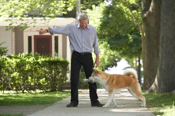 Parker Wilson (Richard Gere) tries without success to train Hachi to fetch, in "Hachi, A Dog's Tale." (MovieStillsDB)